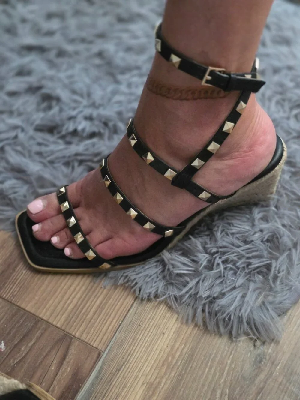 H&M studded wrap ankle wedges
